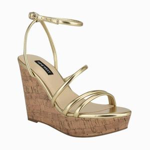 Nine West Havi Ankle Wrap Cork Sleehak Sandalen Goud Nederland | ZBW-130985